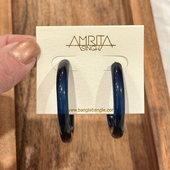 NWT Amrita Singh, modern understated, blue translucent resin hoops! - Picture 1 of 4